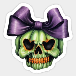 Cute Halloween green Skull with big bow Sticker